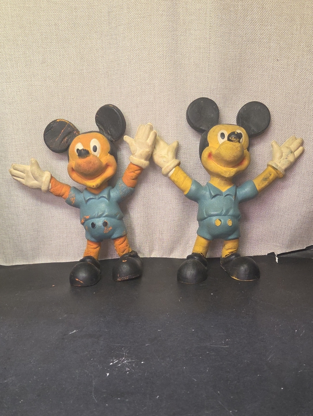 2 VTG Bendy Mickey Mouse Doll 11" Blue Suit Walt Disney Productions Foam Rubber